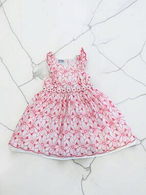 Blueberi Boulevard Girls Size 4 Pink Eyelet Floral Dress 100% Cotton